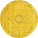 Round Abstract Yellow Modern Rug, abs2137yw