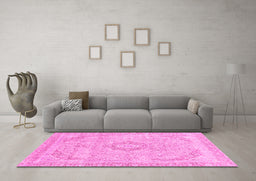 Machine Washable Abstract Pink Modern Rug in a Living Room, wshabs2137pnk