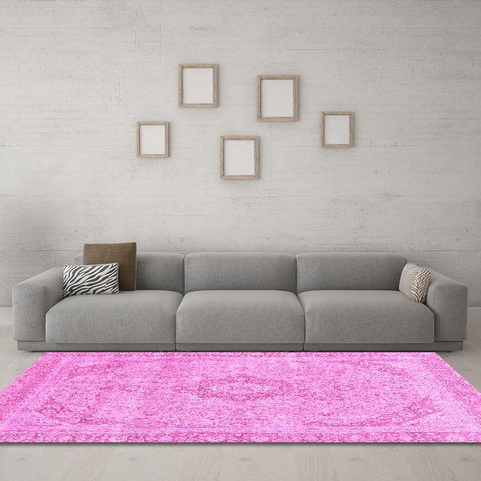 Machine Washable Abstract Pink Modern Rug in a Living Room, wshabs2137pnk