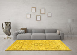 Machine Washable Abstract Yellow Modern Rug in a Living Room, wshabs2137yw