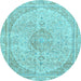 Round Machine Washable Abstract Light Blue Modern Rug, wshabs2138lblu