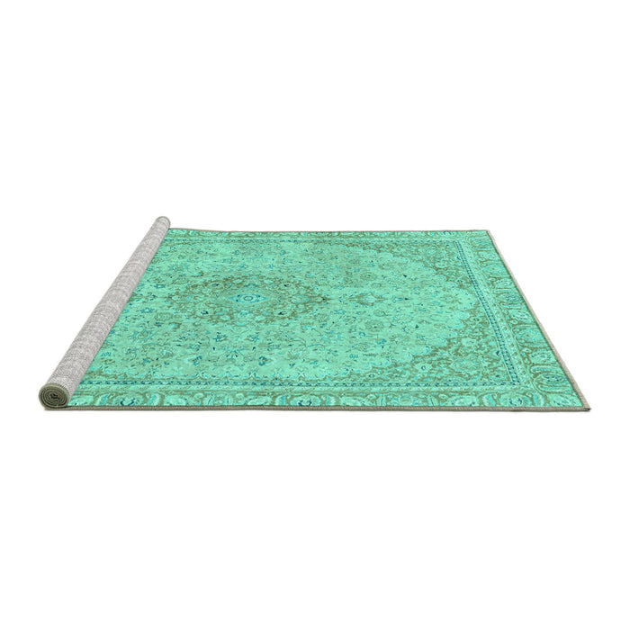 Sideview of Machine Washable Abstract Turquoise Modern Area Rugs, wshabs2138turq