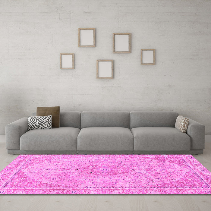 Machine Washable Abstract Pink Modern Rug in a Living Room, wshabs2138pnk