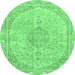 Round Machine Washable Abstract Emerald Green Modern Area Rugs, wshabs2138emgrn