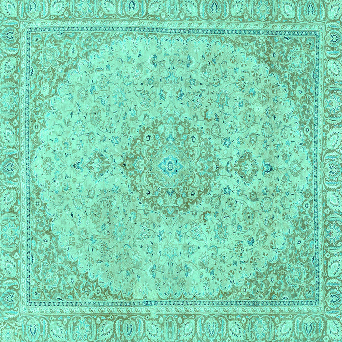 Square Machine Washable Abstract Turquoise Modern Area Rugs, wshabs2138turq
