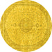 Round Abstract Yellow Modern Rug, abs2138yw