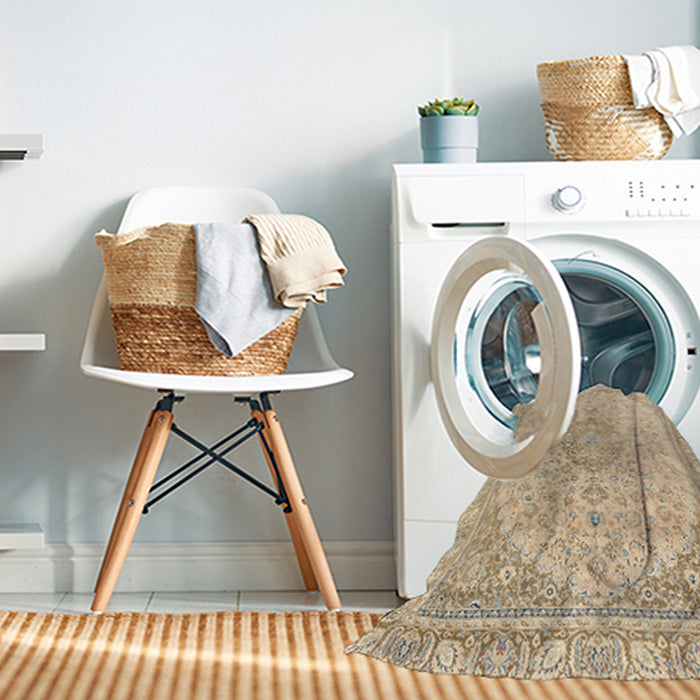 Machine Washable Abstract Brown Rug in a Washing Machine, wshabs2138