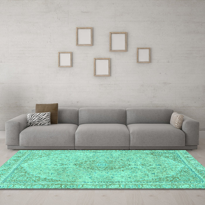 Machine Washable Abstract Turquoise Modern Area Rugs in a Living Room,, wshabs2138turq