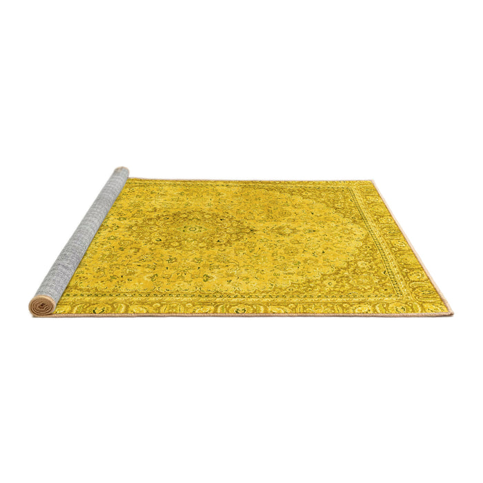 Sideview of Machine Washable Abstract Yellow Modern Rug, wshabs2138yw