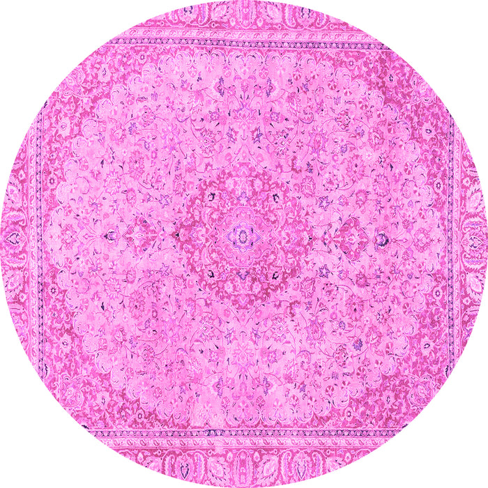 Round Machine Washable Abstract Pink Modern Rug, wshabs2138pnk