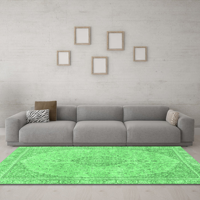 Machine Washable Abstract Emerald Green Modern Area Rugs in a Living Room,, wshabs2138emgrn