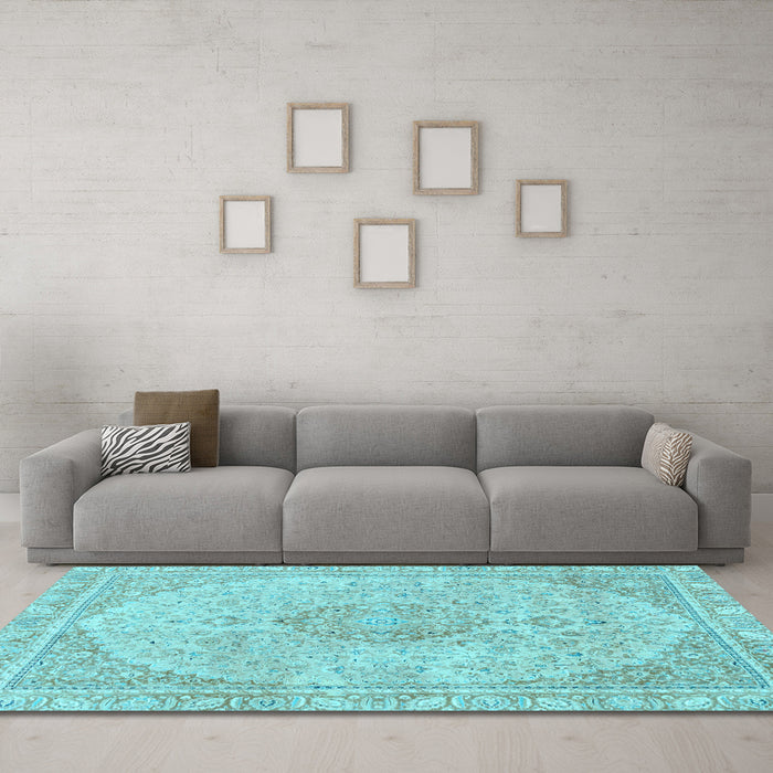 Machine Washable Abstract Light Blue Modern Rug in a Living Room, wshabs2138lblu
