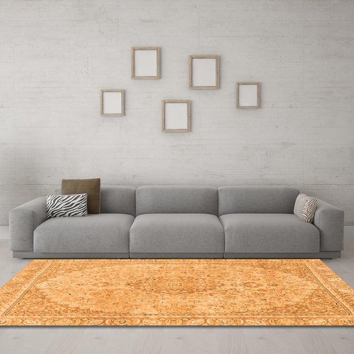 Machine Washable Abstract Orange Modern Area Rugs in a Living Room, wshabs2138org