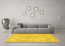 Machine Washable Abstract Yellow Modern Rug in a Living Room, wshabs2139yw