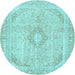 Round Machine Washable Abstract Light Blue Modern Rug, wshabs2139lblu