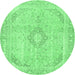 Round Abstract Emerald Green Modern Rug, abs2139emgrn