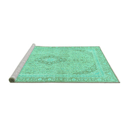 Sideview of Machine Washable Abstract Turquoise Modern Area Rugs, wshabs2139turq
