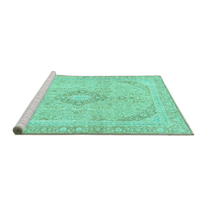 Sideview of Machine Washable Abstract Turquoise Modern Area Rugs, wshabs2139turq