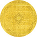 Round Abstract Yellow Modern Rug, abs2139yw