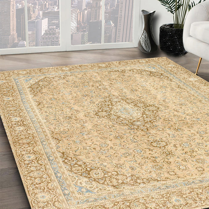 Abstract Brown Gold Modern Rug in Family Room, abs2139