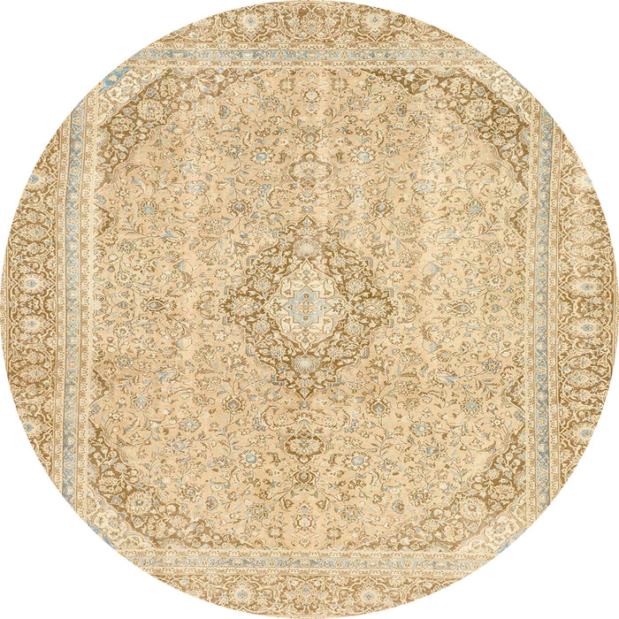 Round Abstract Brown Gold Modern Rug, abs2139