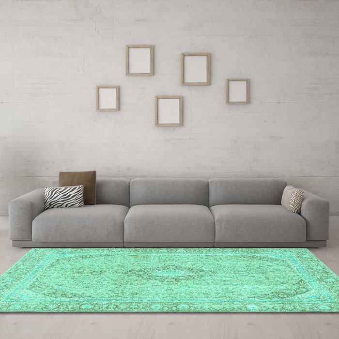 Machine Washable Abstract Turquoise Modern Area Rugs in a Living Room,, wshabs2139turq