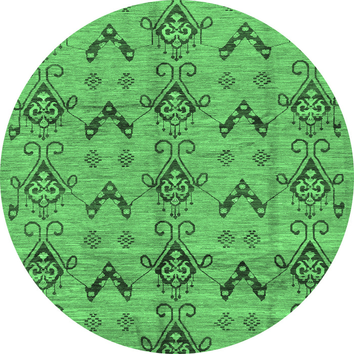 Round Machine Washable Abstract Emerald Green Modern Area Rugs, wshabs213emgrn