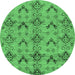 Round Machine Washable Abstract Emerald Green Modern Area Rugs, wshabs213emgrn