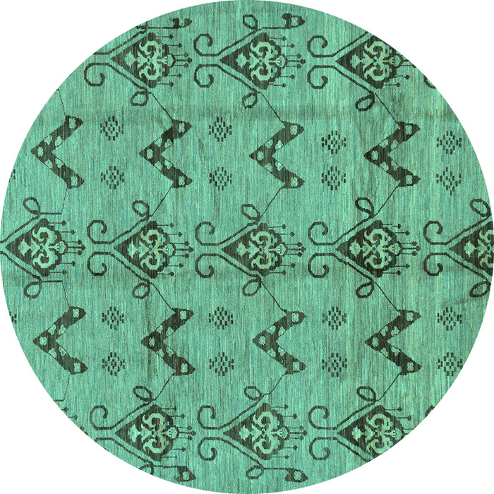 Round Abstract Turquoise Modern Rug, abs213turq