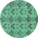 Round Abstract Turquoise Modern Rug, abs213turq