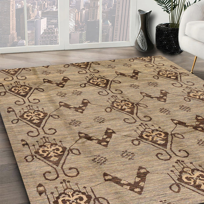 Machine Washable Abstract Brown Sand Brown Rug in a Family Room, wshabs213