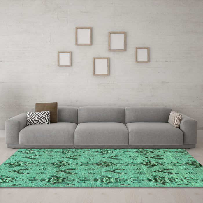 Machine Washable Abstract Turquoise Modern Area Rugs in a Living Room,, wshabs213turq
