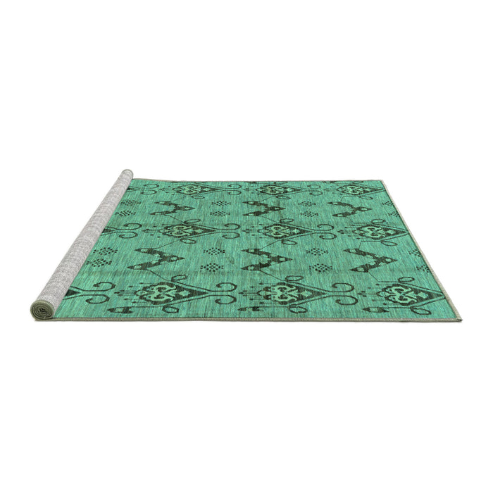 Sideview of Machine Washable Abstract Turquoise Modern Area Rugs, wshabs213turq