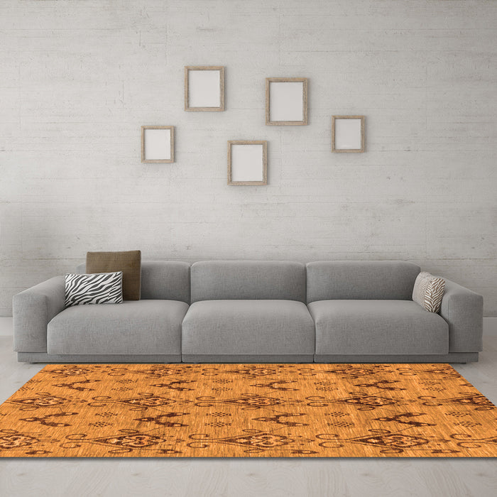 Machine Washable Abstract Orange Modern Area Rugs in a Living Room, wshabs213org