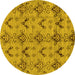 Round Abstract Yellow Modern Rug, abs213yw