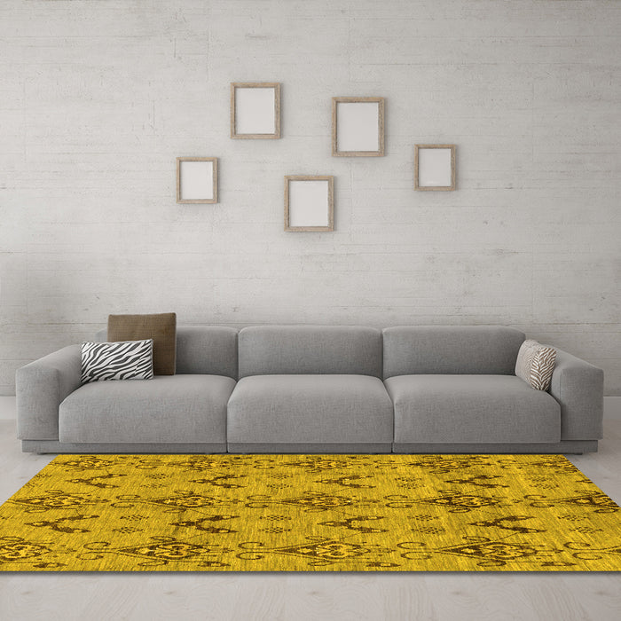 Machine Washable Abstract Yellow Modern Rug in a Living Room, wshabs213yw