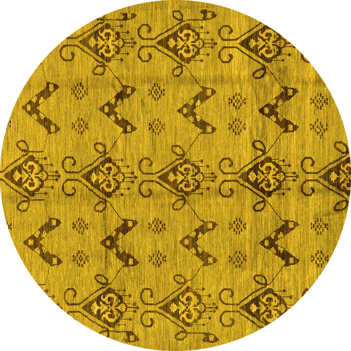 Round Machine Washable Abstract Yellow Modern Rug, wshabs213yw