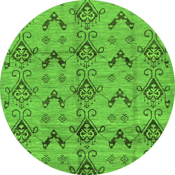 Round Machine Washable Abstract Green Modern Area Rugs, wshabs213grn