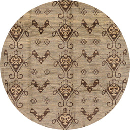 Round Abstract Brown Sand Brown Modern Rug, abs213