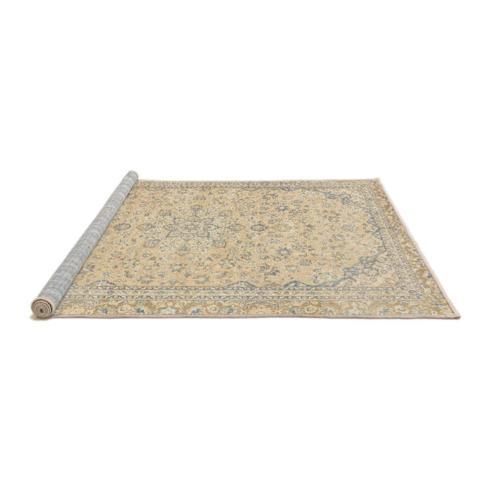 Sideview of Machine Washable Abstract Khaki Gold Rug, wshabs2140