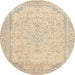 Round Machine Washable Abstract Khaki Gold Rug, wshabs2140