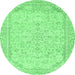 Round Machine Washable Abstract Emerald Green Modern Area Rugs, wshabs2140emgrn