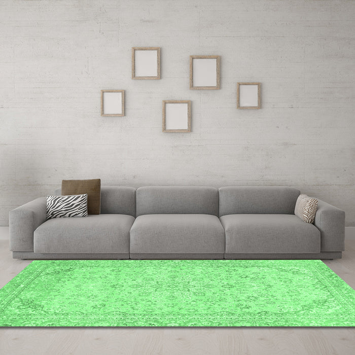 Machine Washable Abstract Emerald Green Modern Area Rugs in a Living Room,, wshabs2140emgrn