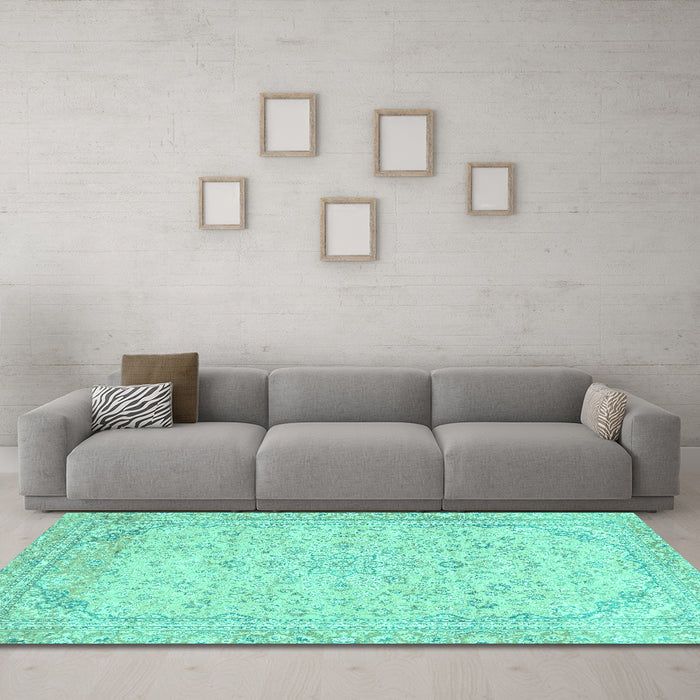 Machine Washable Abstract Turquoise Modern Area Rugs in a Living Room,, wshabs2140turq