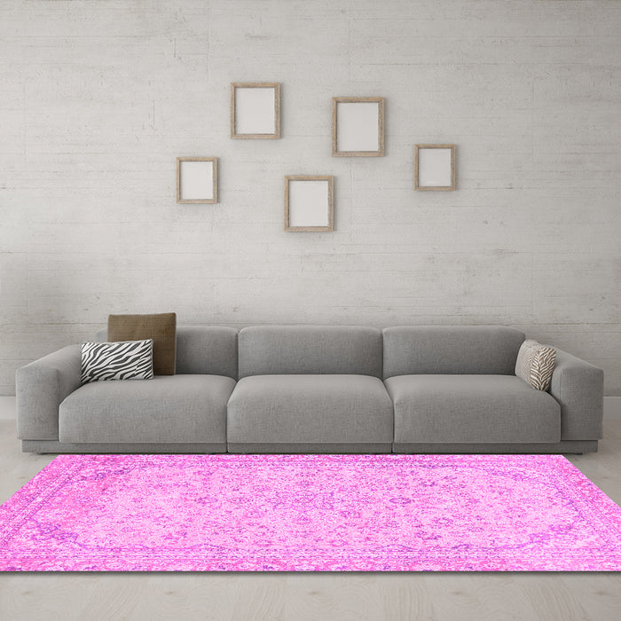 Machine Washable Abstract Pink Modern Rug in a Living Room, wshabs2140pnk