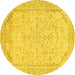 Round Abstract Yellow Modern Rug, abs2140yw