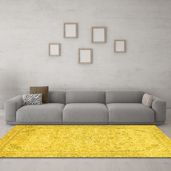 Machine Washable Abstract Yellow Modern Rug in a Living Room, wshabs2140yw
