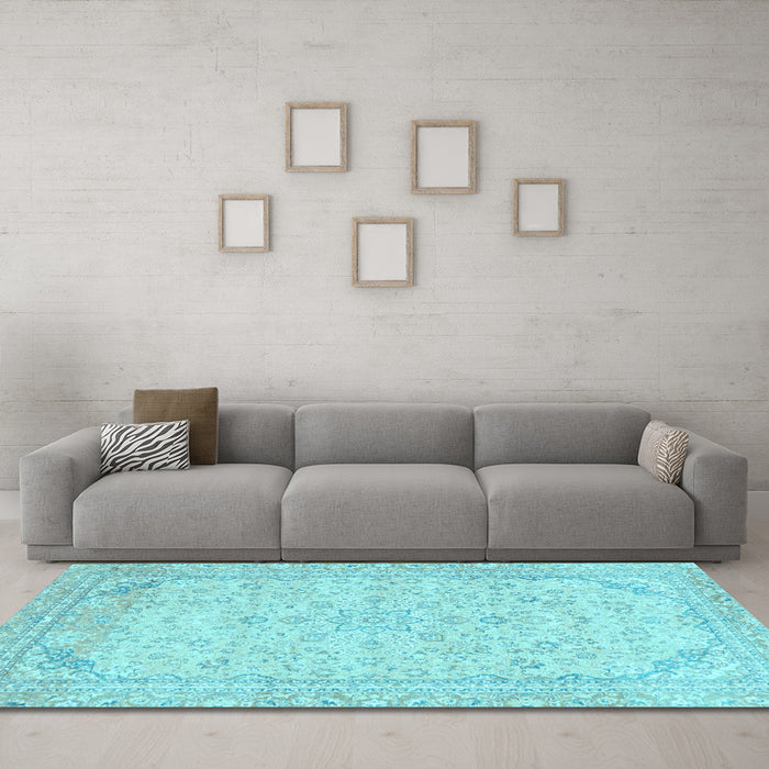 Machine Washable Abstract Light Blue Modern Rug in a Living Room, wshabs2140lblu