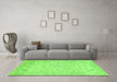 Machine Washable Abstract Green Modern Area Rugs in a Living Room,, wshabs2140grn