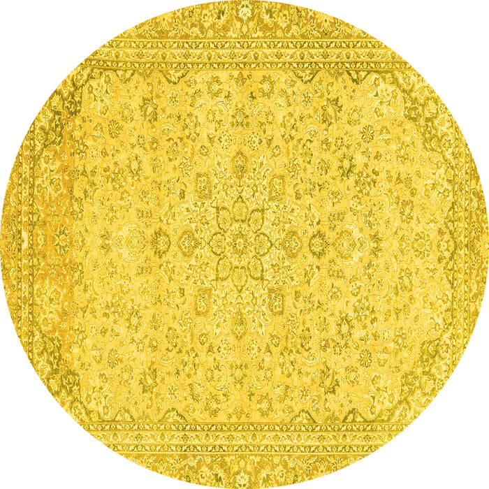 Round Machine Washable Abstract Yellow Modern Rug, wshabs2140yw